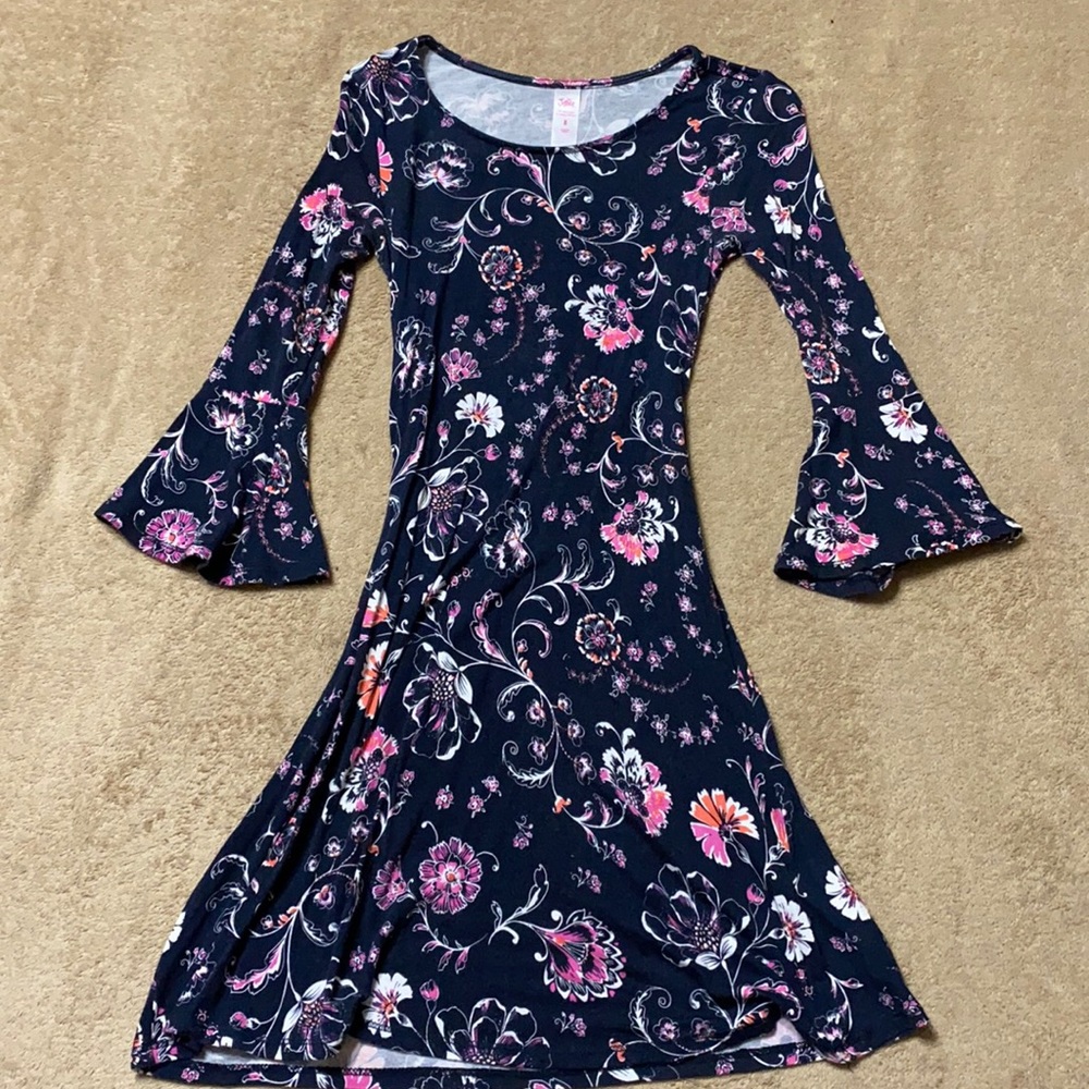 *Justice Navy, Floral Bell Sleeve Skater Dress